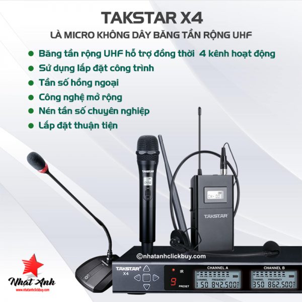 Micro không dây đa năng cao cấp Takstar X4 | Hỗ trợ 4 kênh 4