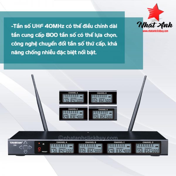 Micro không dây đa năng cao cấp Takstar X4 | Hỗ trợ 4 kênh 7