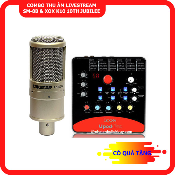 Combo thu âm livestream micro Takstar PC-K200 & Sound card icon upod pro