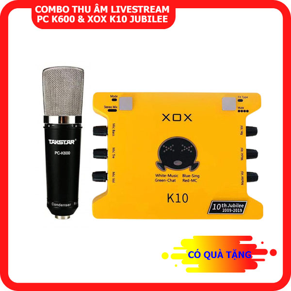 Combo thu âm livestream micro takstar pc k600 kết hợp sound card xox k10 2020 1
