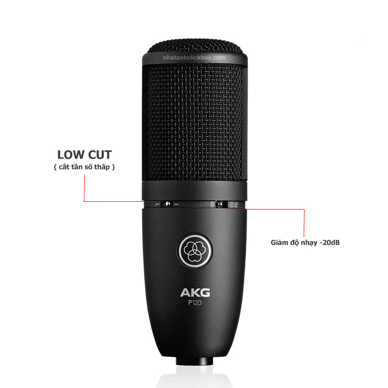 Micro thu âm AKG P120 tích hợp chức năng Low Cut và Suy giảm độ nhạy -20 dB