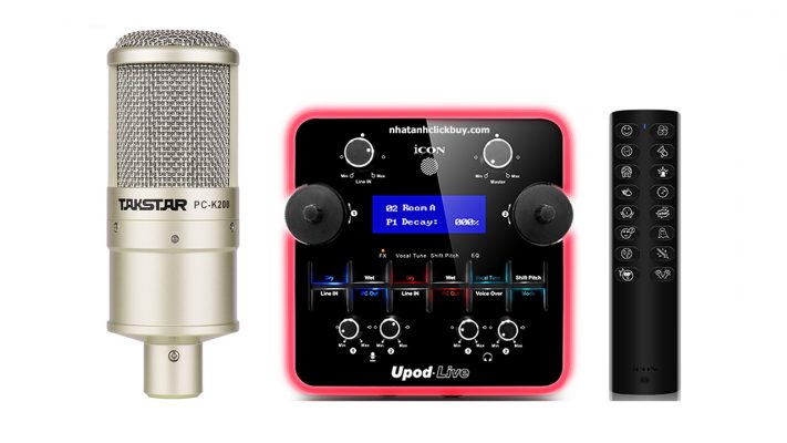 Combo thiết bị hát livestream Micro Takstar PC-K200 kết hợp Sound card Icon Upod Live